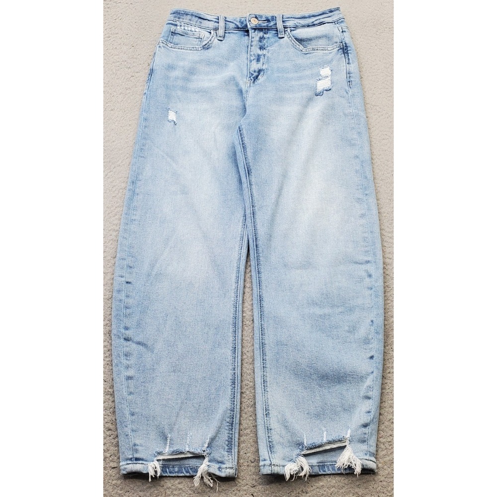 Lovervet by Vervet Jeans Womens 28/7 Blue Denim Distressed Barrel Leg Grunge